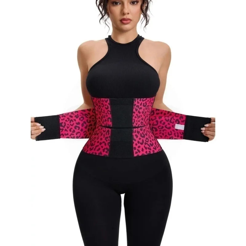 Women's Leopard Print Triple-Wrap Waist Trainer | High-Stretch Nylon Tummy Control Band | Adjustable Hook-and-Loop Compression Shapewear Belt | Dual-Use for Fitness and Everyday Outfits