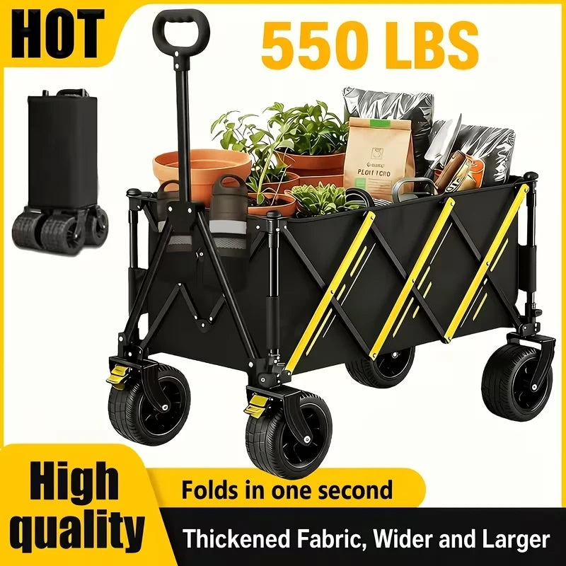 Heavy Duty Large Capacity Folding Wagon Cart,Outdoor Utility Camping Trolley,Portable Picnic Beach Cart,All-Terrain 360°Wheels Utility Cart for Camping, Shopping, Garden And Outdoor Use