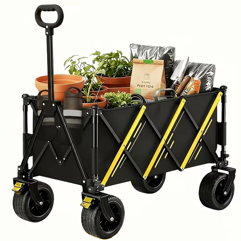 Heavy Duty Large Capacity Folding Wagon Cart,Outdoor Utility Camping Trolley,Portable Picnic Beach Cart,All-Terrain 360°Wheels Utility Cart for Camping, Shopping, Garden And Outdoor Use