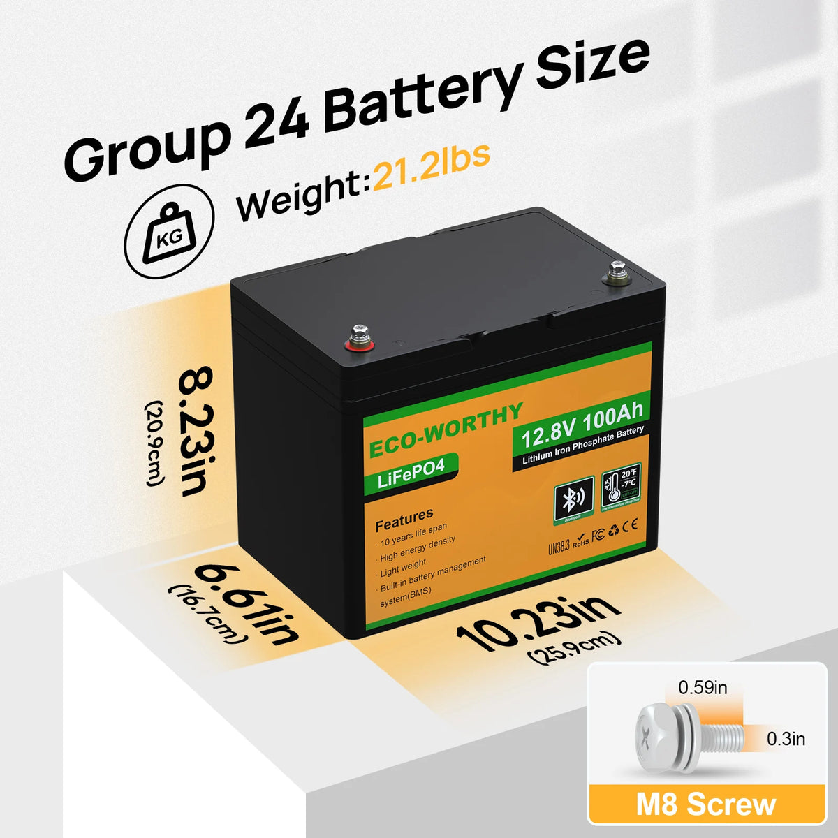 ECO-WORTHY 2pack 12V 100AH LiFePO4 Lithium Battery with Bluetooth, Max.1280Wh Energy, Low Temperature Protection for RV