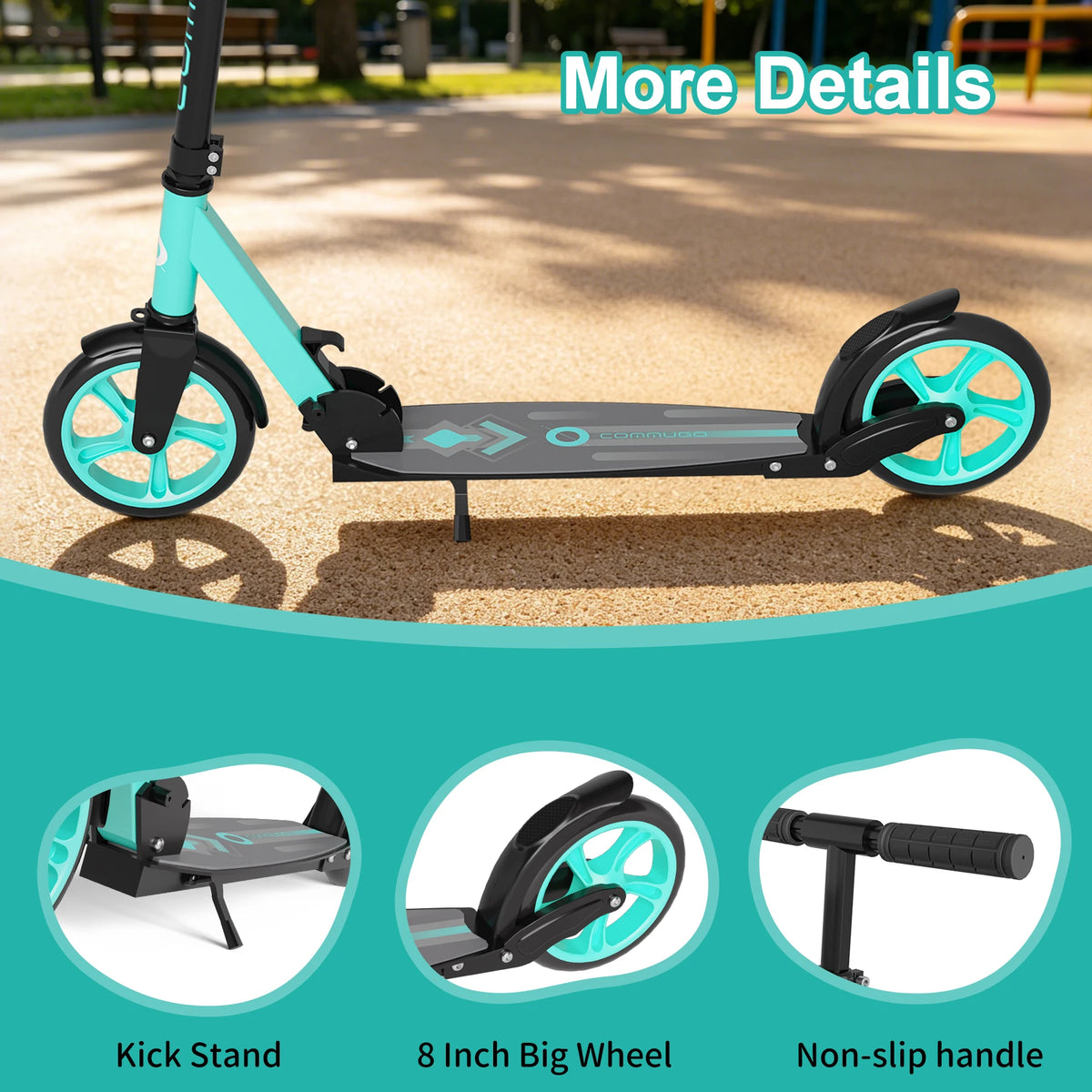 Commugo T1 Kick Scooter for Ages 6+,Kids, Teens & Adults. 4 Adjustable Levels, Foldable, Lightweight, Anti-Shock Suspension, Max Load 240 LBS