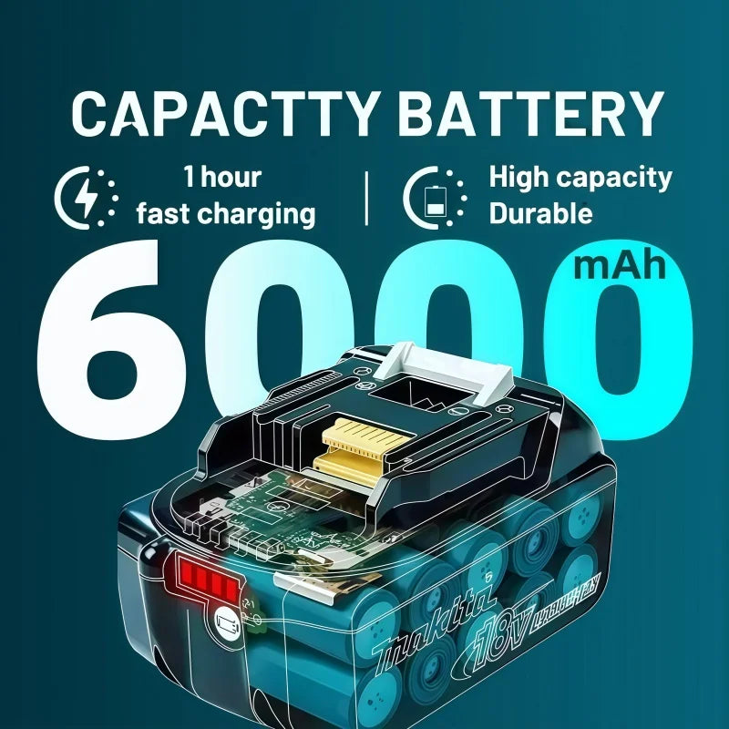 100% Original Makita Battery, 18V 6.0Ah Rechargeable Battery, Replacing Makita BL1830B L1840B L1850B L1860B, Power Tool Battery