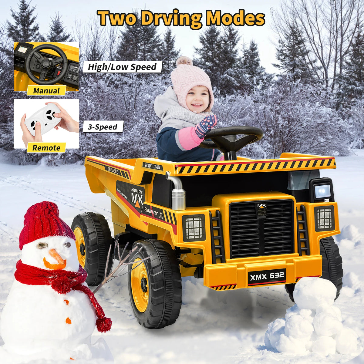 12V Kids Ride-On Dump Truck, Electric Construction Vehicle, Remote Control, Dump Bed & Shovel, Led Lights, Wireless Music, 4-Wheeler Toy, 66Lbs Capacity, 30W Dual Motors, for Ages 3-8, Yellow/Pink