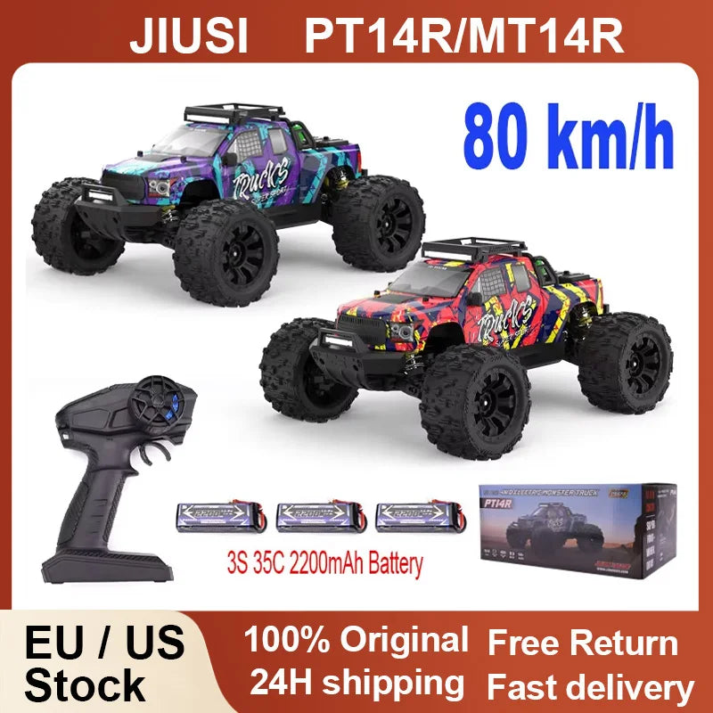 JIUSI PT14R MT14R 1/14 4WD RC Car 80km/h Brushless 2.4G Remote Control Racing Car High Speed Off-road RC Truck 3S 35C 2200mAh