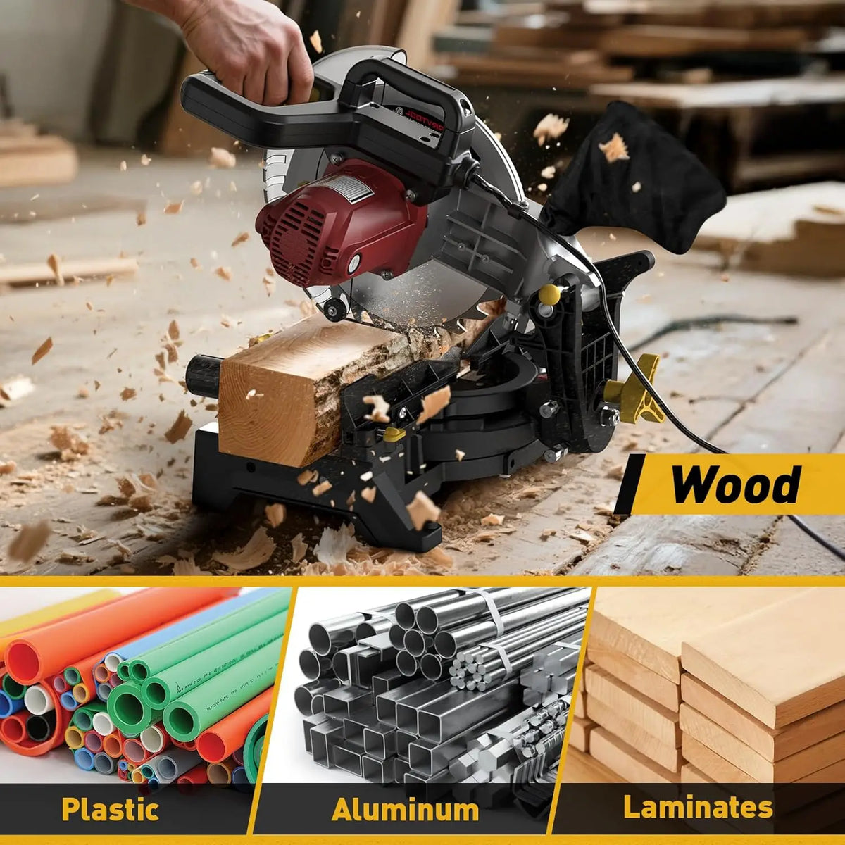 10" Compound Miter Saw Single Bevel 15-Amp, 5000 RPM 0°-45° Left Miter 36-Tooth Cutting Tool Multi-Material Cut Home Improvement