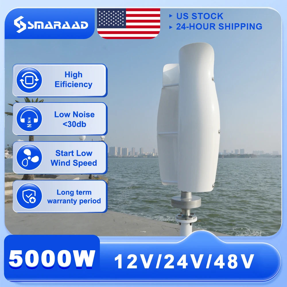 US Delivery 5000W Vertical Wind Turbine 12V/24V/48V Low-Speed Permanent Magnet Generator With Free Charging Controller
