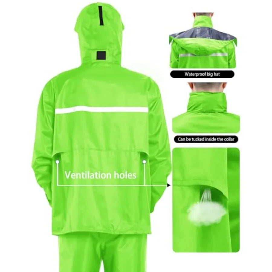 iCreek Rain Suit Waterproof Jacket and Pants Hi Vis Raincoat for Men and Women Reflective Outdoor for All-Sport Work