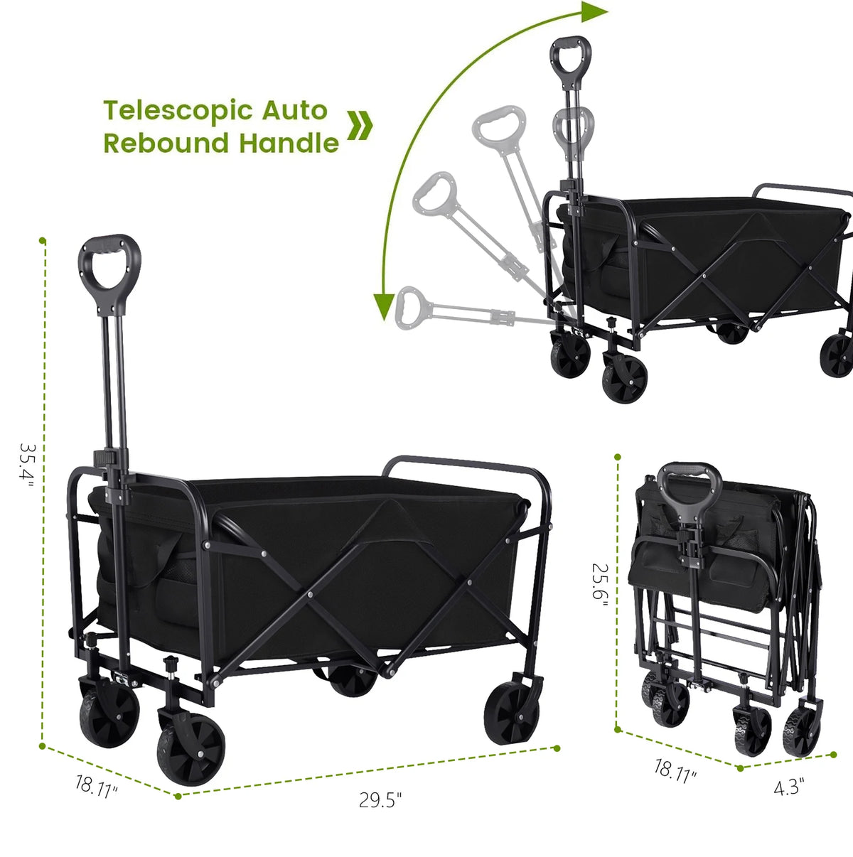Heavy Duty Wagon Carts Foldable, Portable Wagons for Groceries, Beach Cart with All-Terrain Wheels Drink Holders, Utility Wagon