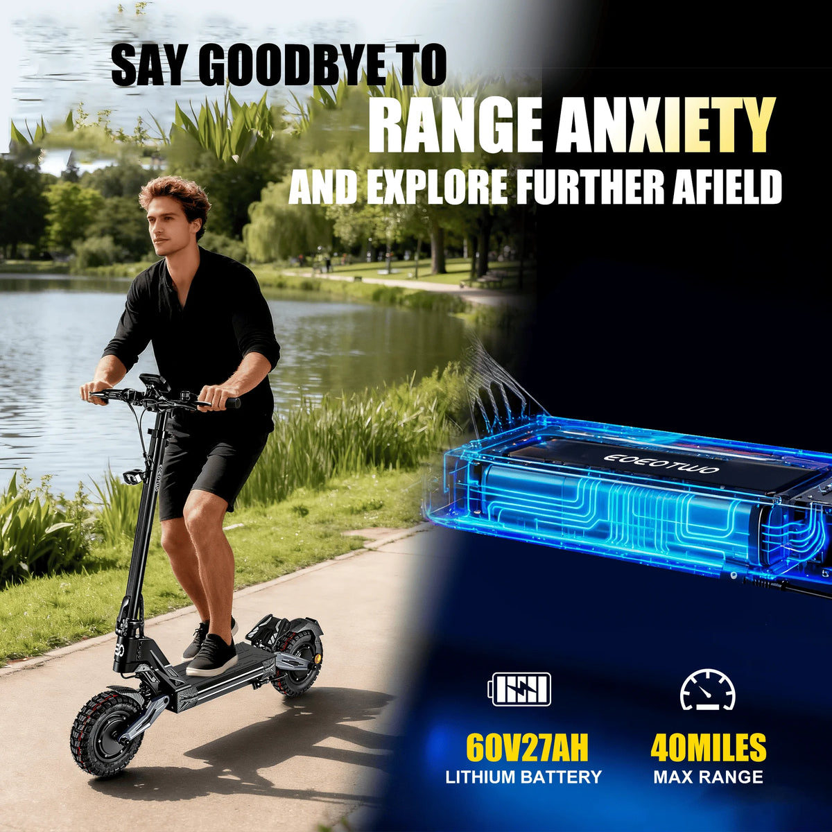 Dual 4000W Motor Electric Scooter for Adults 45MPH Fast E-Scooter 60V 27Ah 11" Off-Road Vacuum Tires 330lbs Heavy Duty
