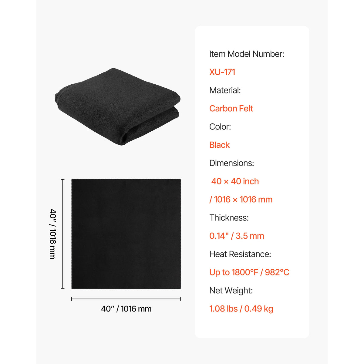 SucceBuy Carbon Felt Welding Blanket Up to 1800°F Heat Resistant Safety Protection Blanket Carbon Fiber Fireproof Insulation Mat