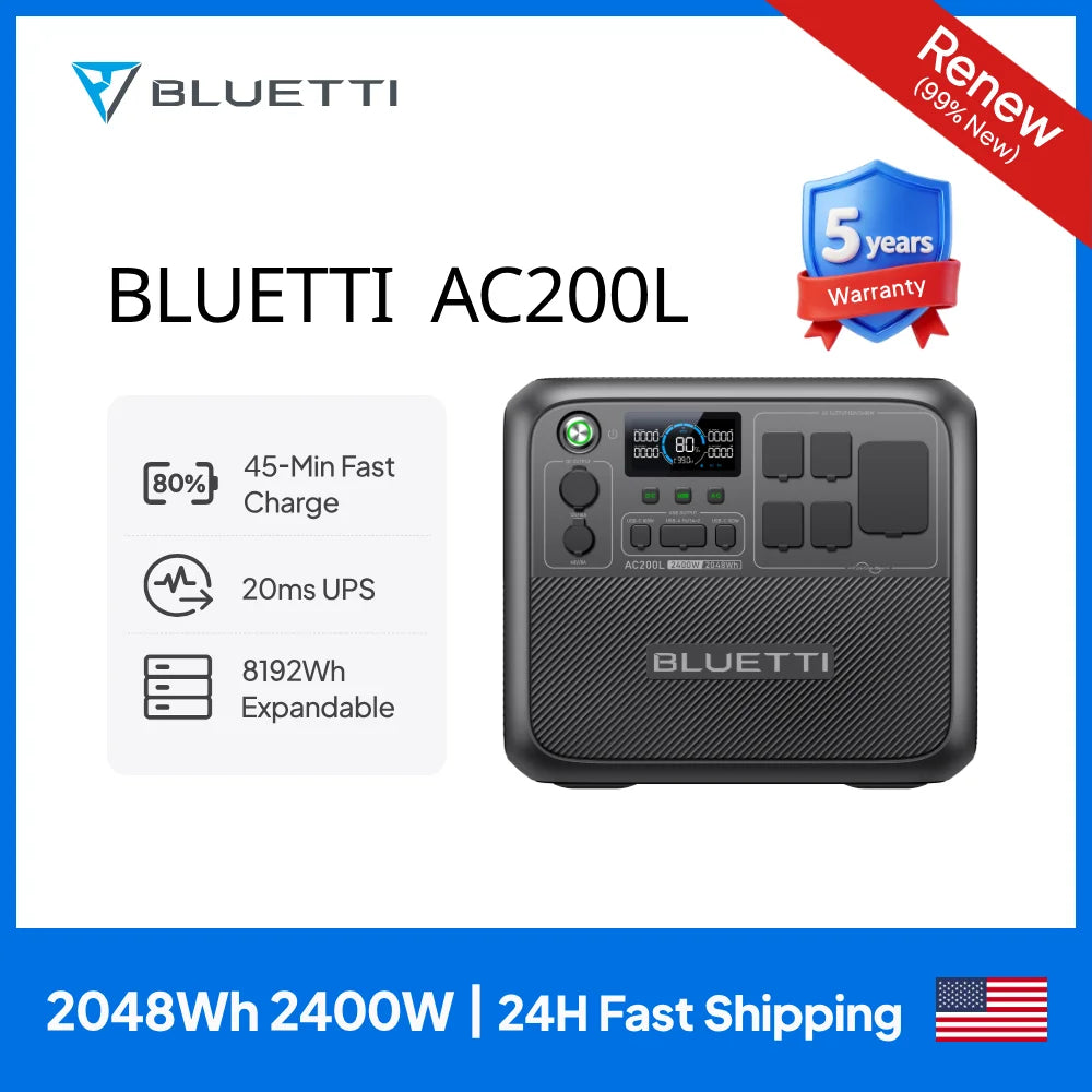 【RENEW 】BLUETTI AC200L 2048Wh 2400W Portable Power Station Solar Generator High-Capacity Reliable Energy for Home Outdoor