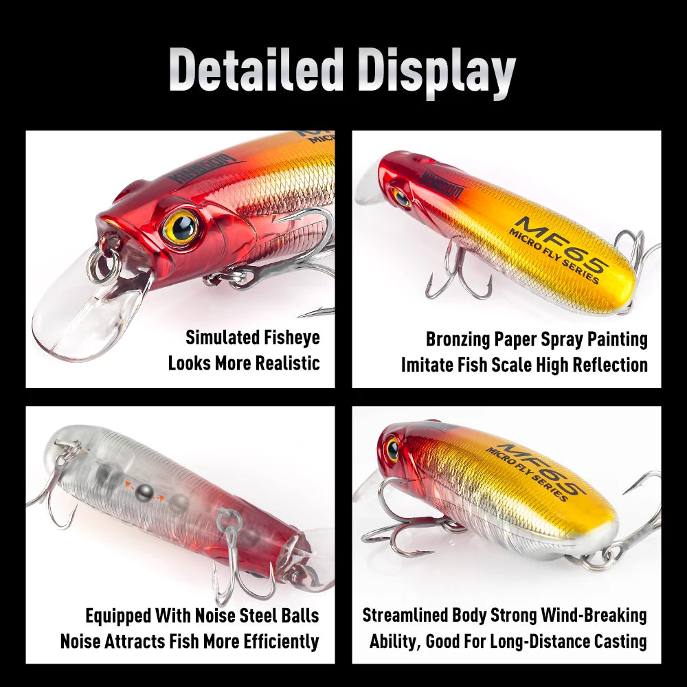 KINGDOM 3PCS Micro-Fish Scales Series Crankbait Lures, Mini Fishing Lure 55mm/65mm Lightweight Hard Bait with Realistic Scale Pattern, Floating Slow Sinking Minnow Baits for Bass Trout Freshwater Fishing