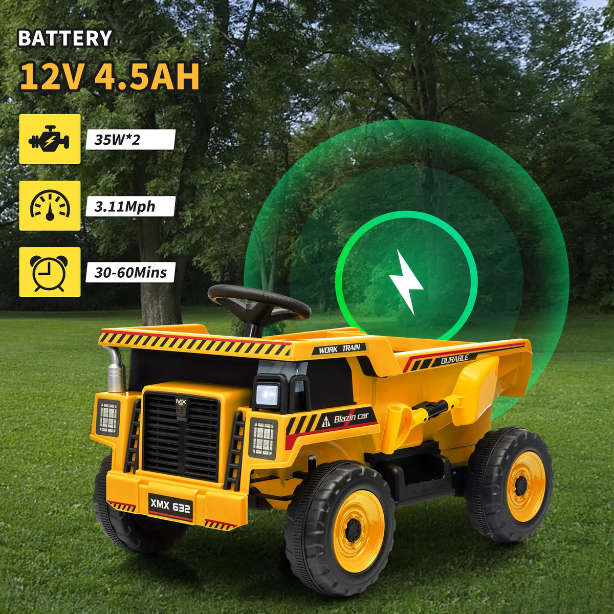 12V Kids Ride-On Dump Truck, Electric Construction Vehicle, Remote Control, Dump Bed & Shovel, Led Lights, Wireless Music, 4-Wheeler Toy, 66Lbs Capacity, 30W Dual Motors, for Ages 3-8, Yellow/Pink
