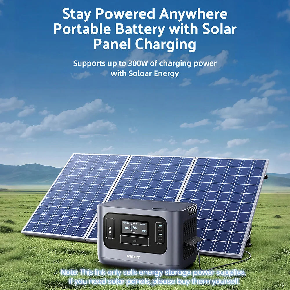 PISEN 1000W (2000W Peak) Solar Generator 1008Wh LiFePO4 Battery Portable Power Station, Quiet UPS for Home Backup, Hurricane Emergency, Outdoor Camping & RV