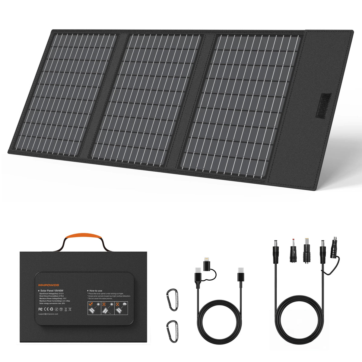 MHPOWOS 18V Portable Solar Charger 60W / 45W Foldable Solar Panel for Solar Generators Outdoor Camping Travel Powerbank Phone