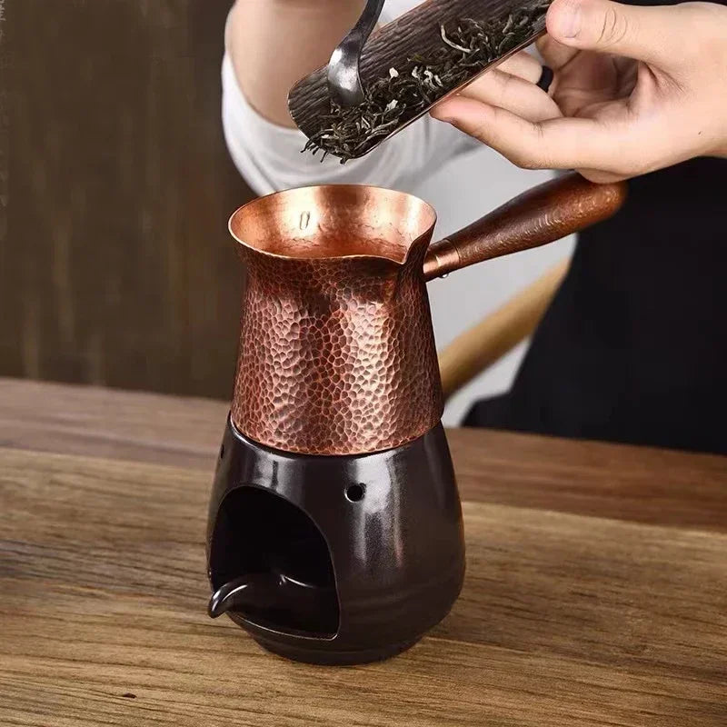 400ML Pure Copper Pitcher Jug Tea Pot With Wooden Handle Kettles Hammer Handcraft Drinkware