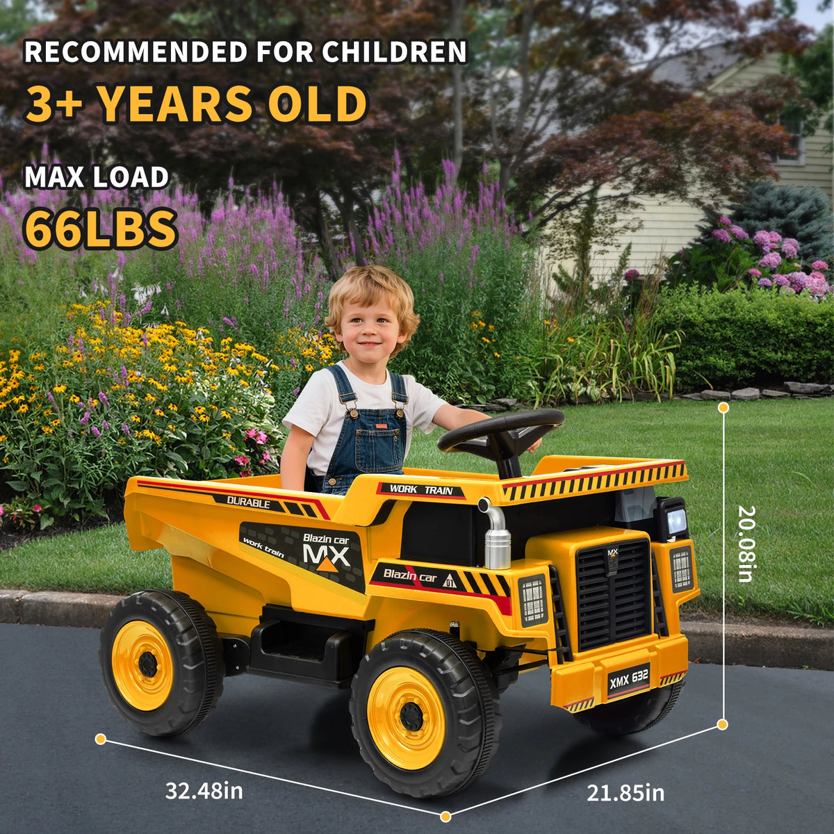 12V Kids Ride-On Dump Truck, Electric Construction Vehicle, Remote Control, Dump Bed & Shovel, Led Lights, Wireless Music, 4-Wheeler Toy, 66Lbs Capacity, 30W Dual Motors, for Ages 3-8, Yellow/Pink