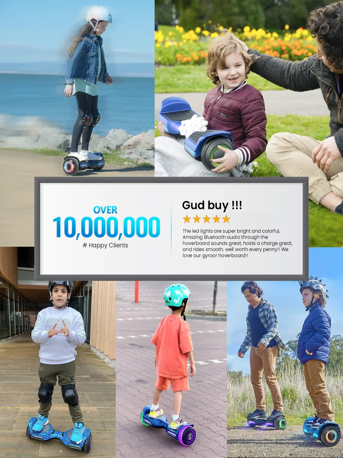 GYROSHOES Kids Hoverboard 6.5'' All Terrain UL 2272 Certified, Self Balancing Scooter with Dual 250W Motors, Bluetooth Speaker & LED Lights, Off-Road Tire, 7.75Mph Top Speed, Gift for 6-12 Year Old Boys Girls