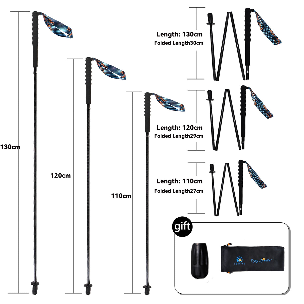 Ultra-Light Folding Carbon Fiber Trekking Poles – Portable Collapsible Hiking & Nordic Walking Sticks with Storage Bag