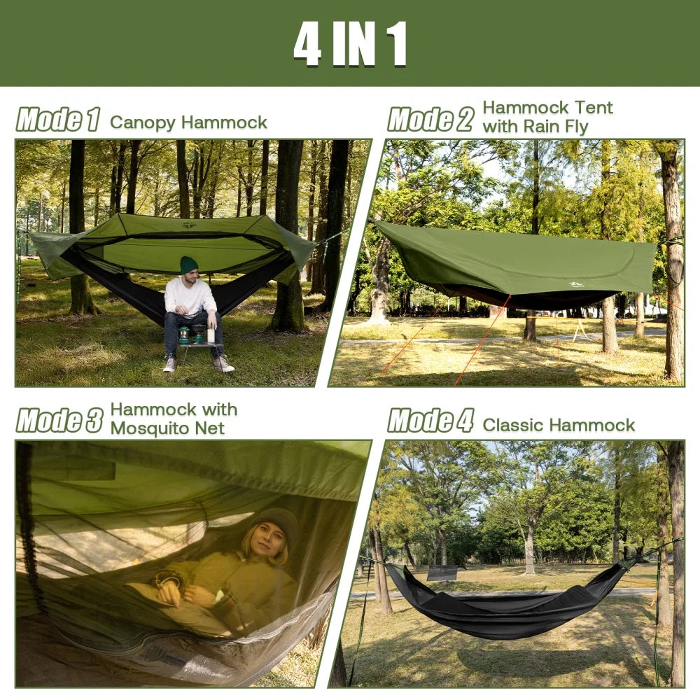 Night Cat Camping Hammock Tent For 1 Person: Lightweight Portable 4 in 1 Hammock with Rain Tarp and Mosquito Net for Adults Hiking Jungle Outdoor