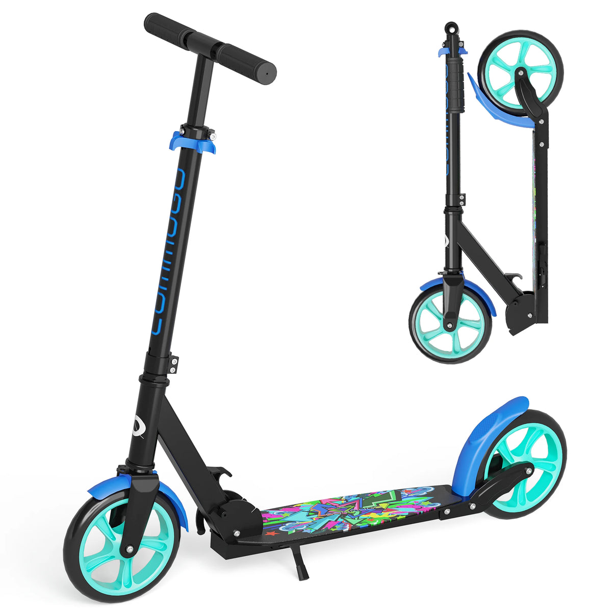 Commugo T1 Kick Scooter for Ages 6+,Kids, Teens & Adults. 4 Adjustable Levels, Foldable, Lightweight, Anti-Shock Suspension, Max Load 240 LBS