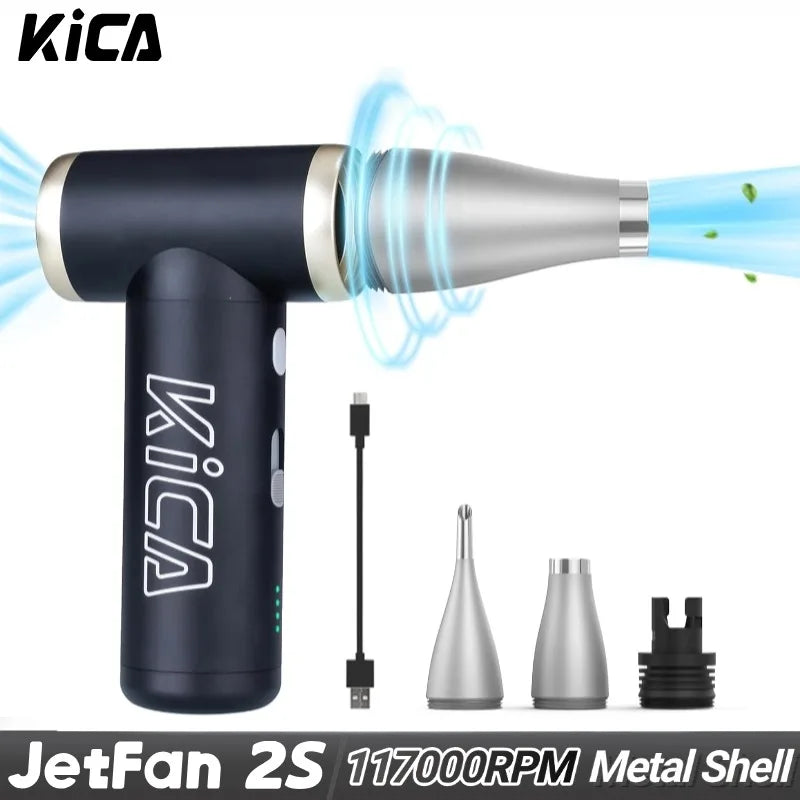 KiCA JetFan 2S Portable Air Blower 117000RPM Rechargeable Mini Fan, Metal Shell Extreme Mode, Camping Hiking BBQ Outdoor Tool