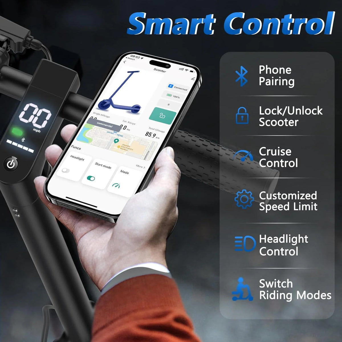 2026 New 10inch Electric Scooter 500W 22MPH Max Speed Adult APP Smart Scooter Shock-absorbing Anti-skid Folding Electric Scooter for Adult