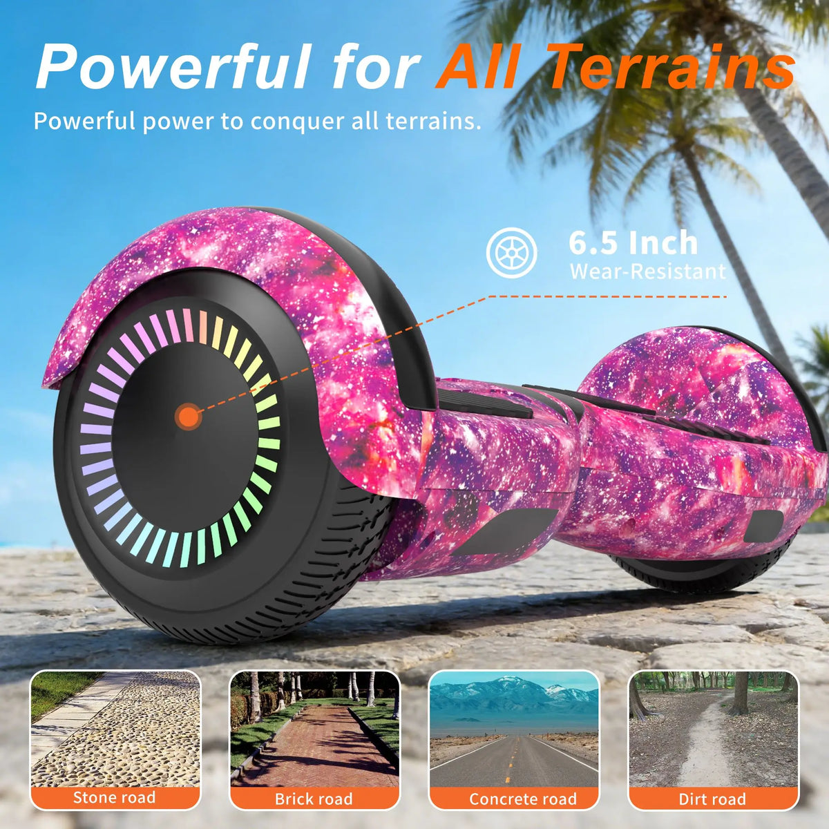 SIMATE Hoverboard for Kids Adults, All Terrain Electric Self Balancing Scooter with Bluetooth, LED Lights and APP Control, Perfect Gift for Girls Boys
