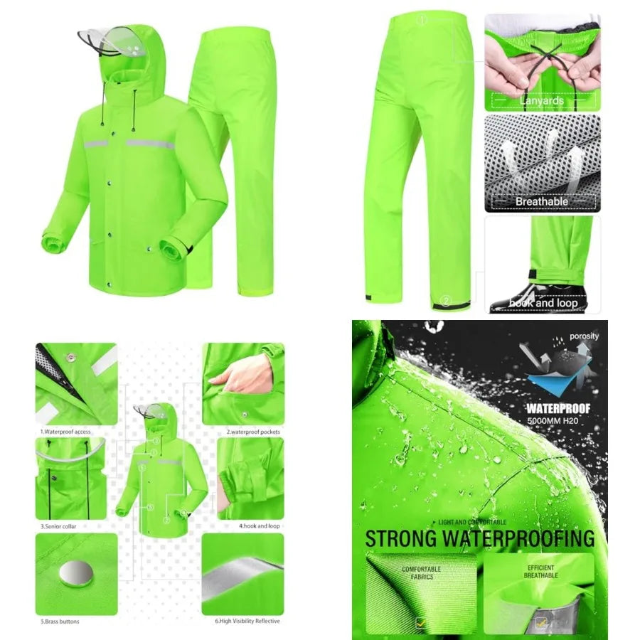 iCreek Rain Suit Waterproof Jacket and Pants Hi Vis Raincoat for Men and Women Reflective Outdoor for All-Sport Work