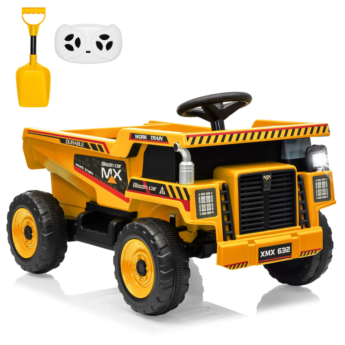 12V Kids Ride-On Dump Truck, Electric Construction Vehicle, Remote Control, Dump Bed & Shovel, Led Lights, Wireless Music, 4-Wheeler Toy, 66Lbs Capacity, 30W Dual Motors, for Ages 3-8, Yellow/Pink