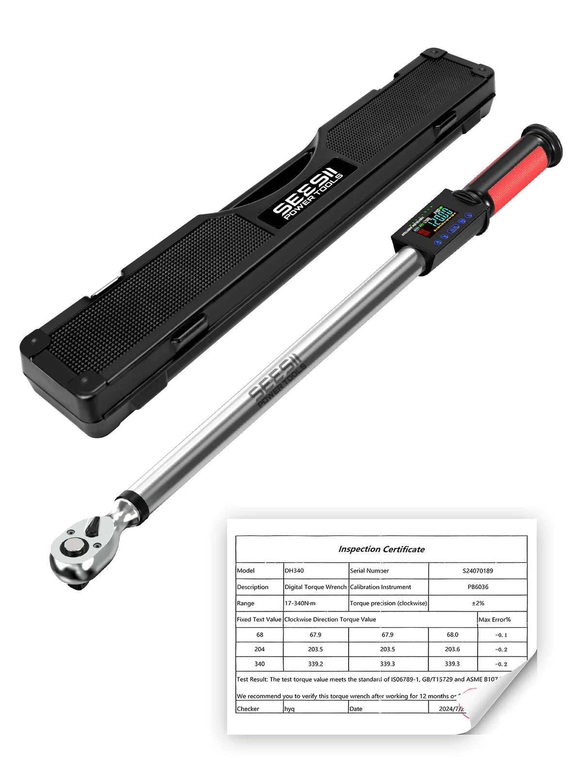 SEESII Digital Torque Wrench 1/2" Drive 12.5-250.8ft-lbs/17-340N.m Buzzer 2% Torque Accuracy Electric Torque Wrench with 3 Adjustable Modes for Car Care