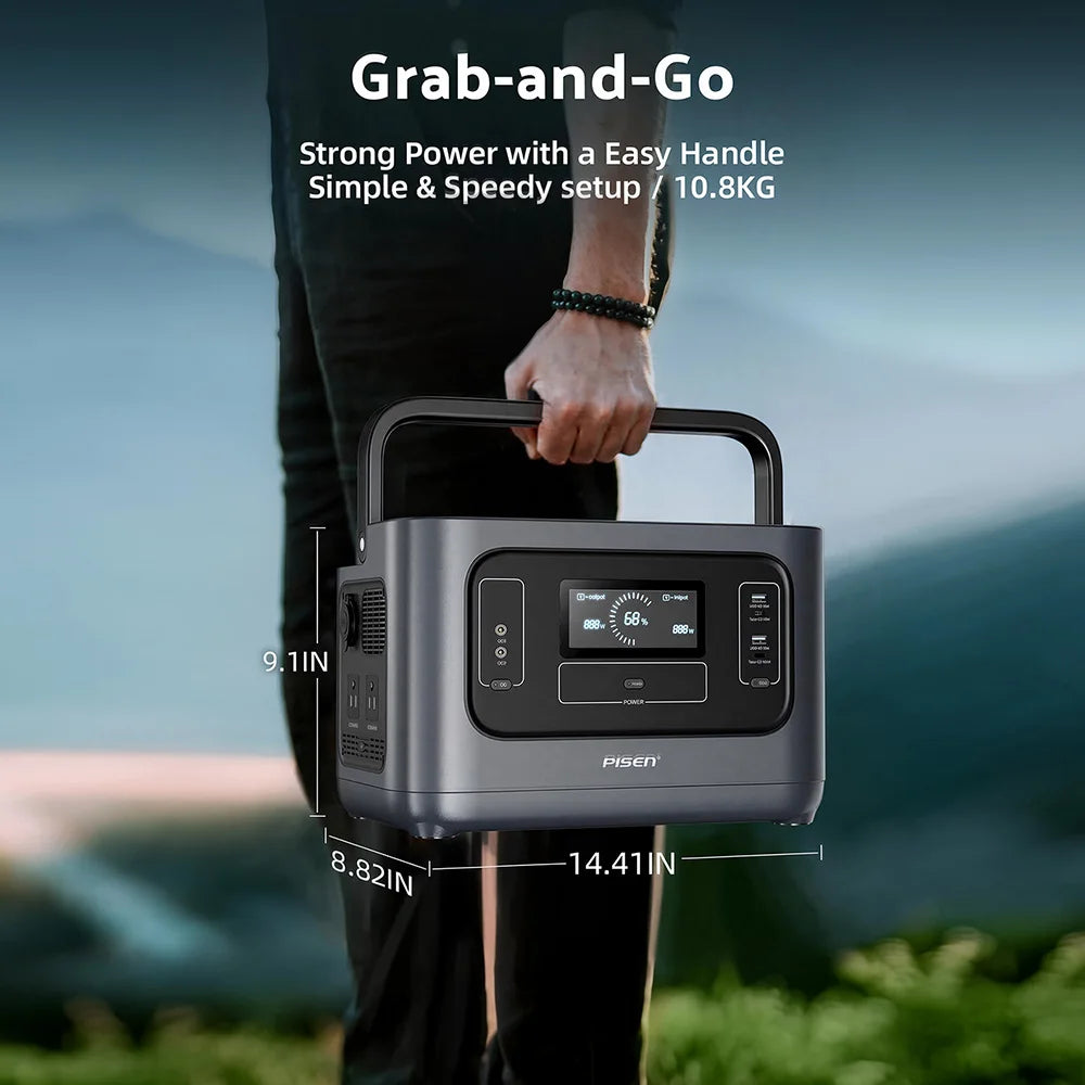 PISEN 1000W (2000W Peak) Solar Generator 1008Wh LiFePO4 Battery Portable Power Station, Quiet UPS for Home Backup, Hurricane Emergency, Outdoor Camping & RV
