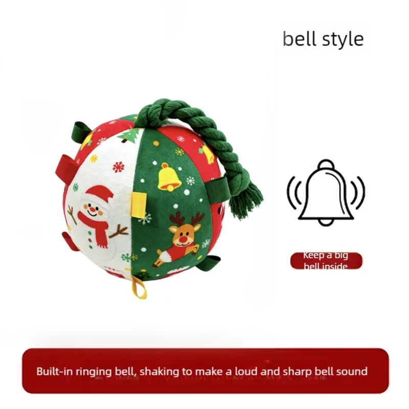 Christmas Interactive Dog Ball Toy with Bells, Durable Plush Pet Toy for Boredom Relief, Holiday Training Fetch Toy for All Dogs