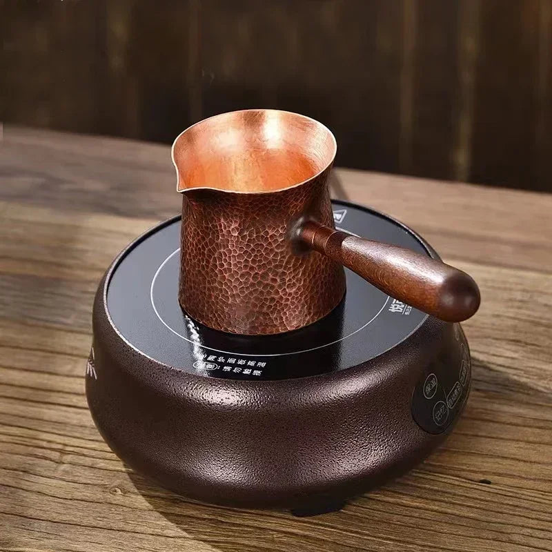400ML Pure Copper Pitcher Jug Tea Pot With Wooden Handle Kettles Hammer Handcraft Drinkware