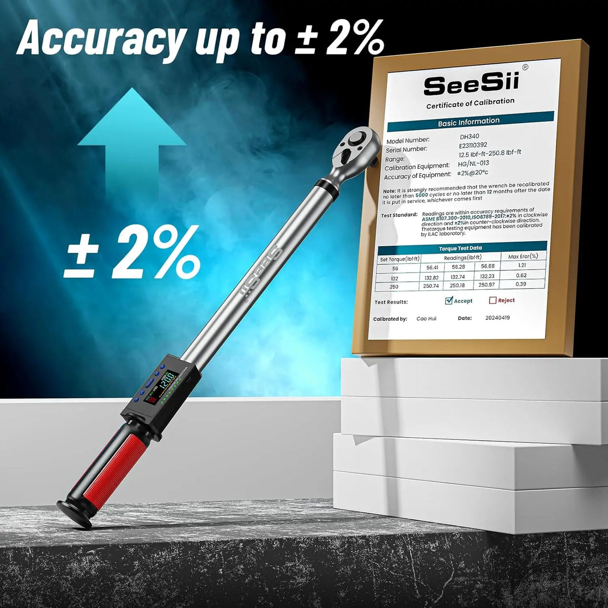 SEESII Digital Torque Wrench 1/2" Drive 12.5-250.8ft-lbs/17-340N.m Buzzer 2% Torque Accuracy Electric Torque Wrench with 3 Adjustable Modes for Car Care