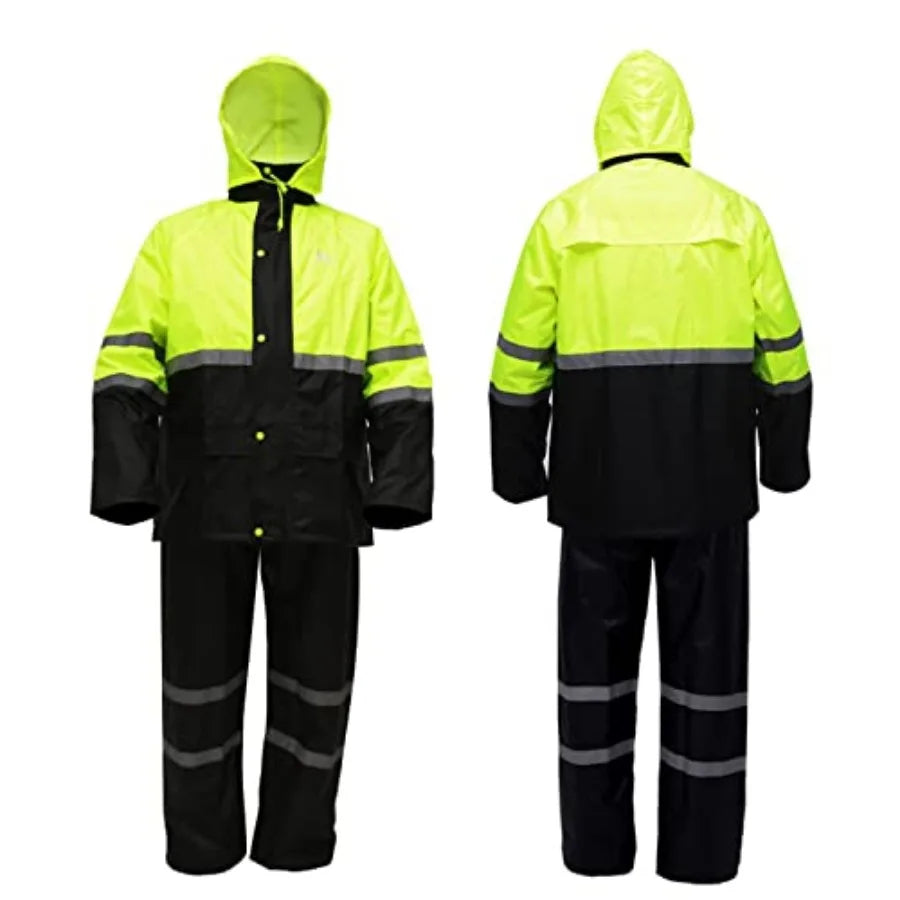 Rain Suit, High Visibility Reflective Safety Jacket, Lightweight Rain Gear, Waterproof Rain Jacket with Pants