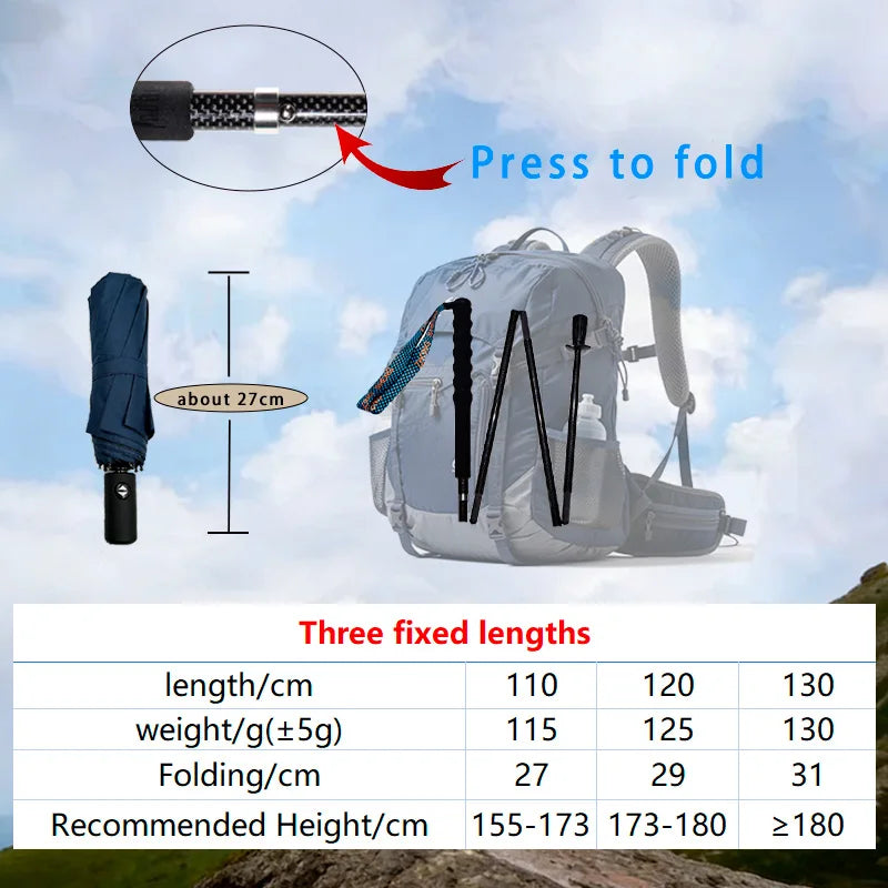 Ultra-Light Folding Carbon Fiber Trekking Poles – Portable Collapsible Hiking & Nordic Walking Sticks with Storage Bag