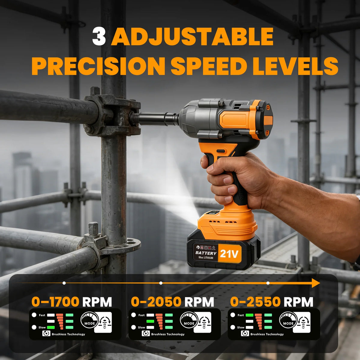 1300NM 21V 1/2" Electric Brushless Impact Wrench High Torque Tire & Suspension Removal Kit 3-Speed Control 2 x 4.0Ah Batteries Charger Lightweight Professional Power Tool