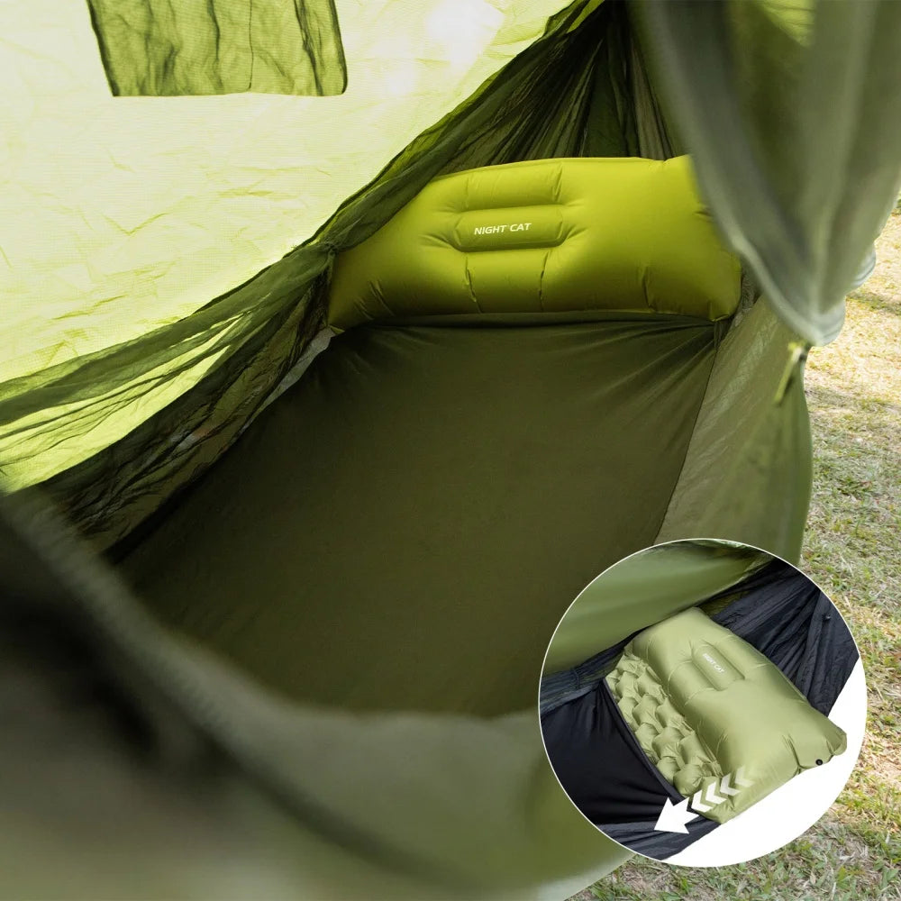 Night Cat Camping Hammock Tent For 1 Person: Lightweight Portable 4 in 1 Hammock with Rain Tarp and Mosquito Net for Adults Hiking Jungle Outdoor