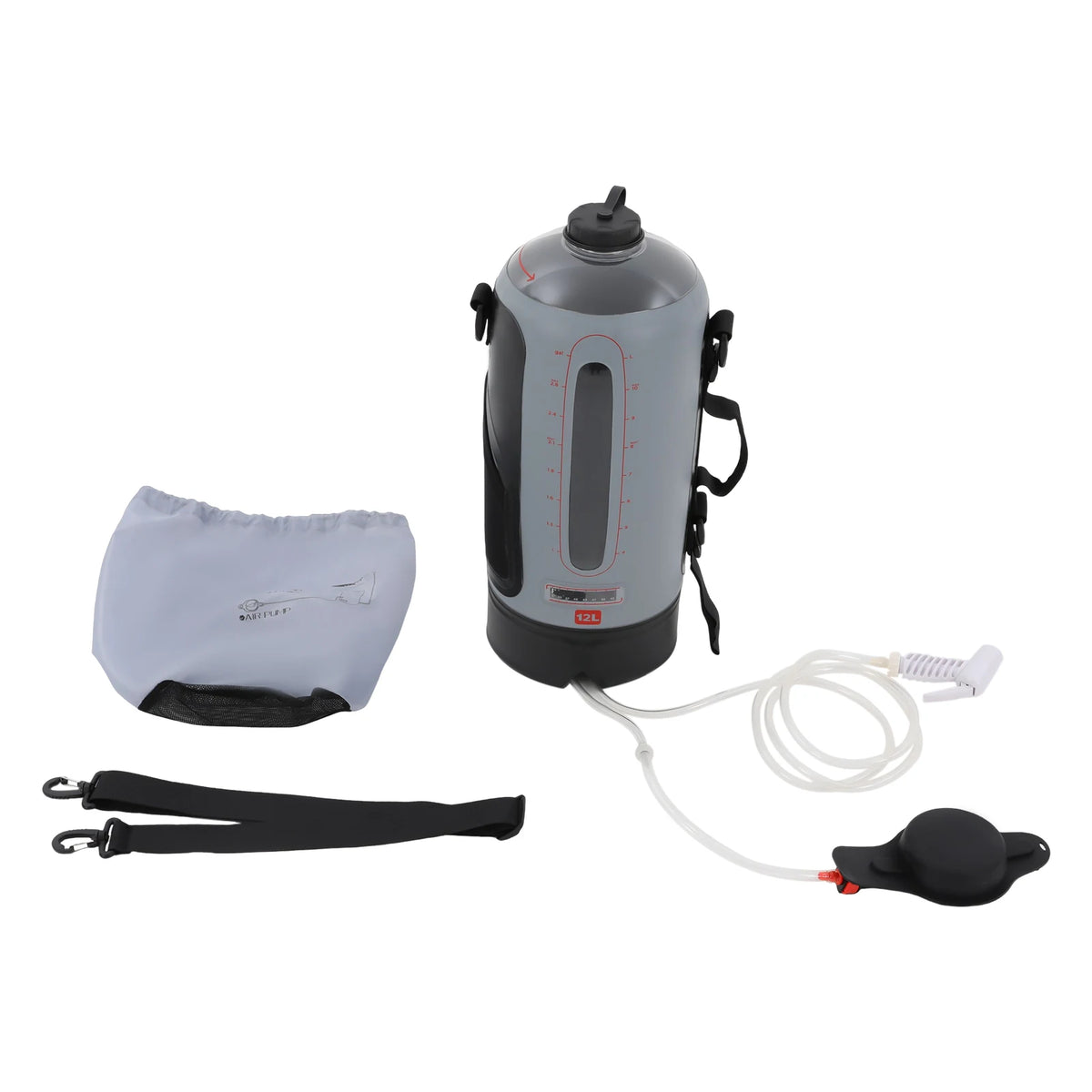 3 Gallon Solar Heating Portable Pressure Camp Shower PVC Seamless Pressurized Shower Bag Hand Air Pump 6.23ft Hose Scale Design