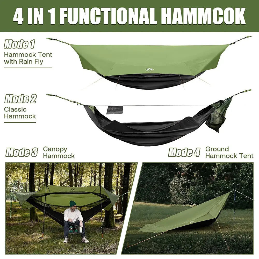 Night Cat Camping Hammock Tent For 1 Person: Lightweight Portable 4 in 1 Hammock with Rain Tarp and Mosquito Net for Adults Hiking Jungle Outdoor