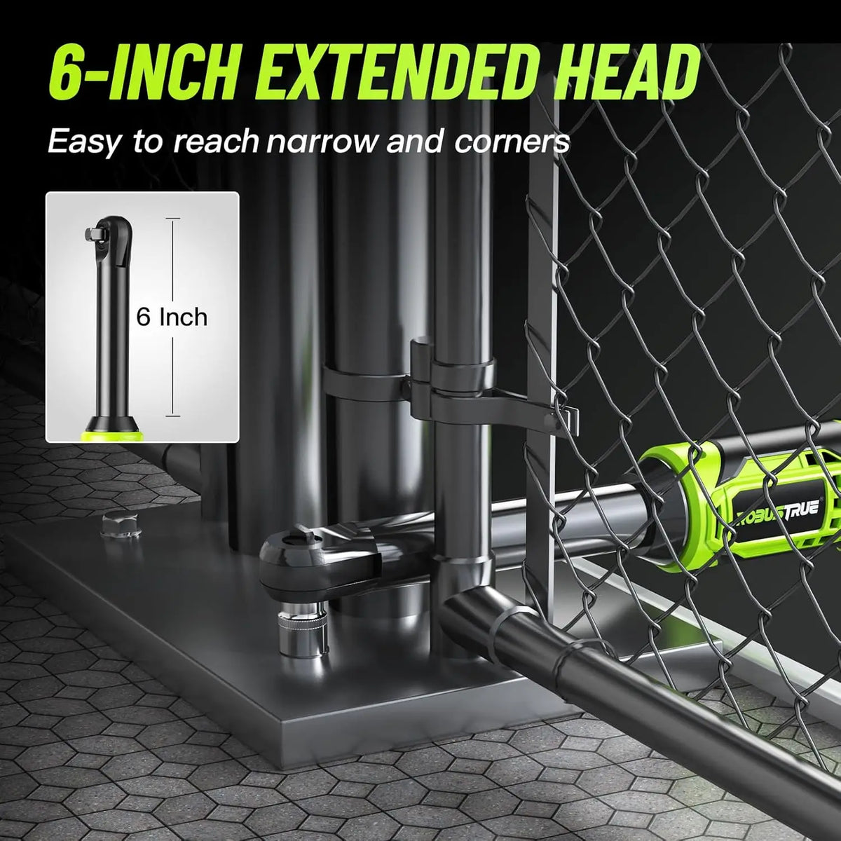 6" Extended Ratchet Wrench 60Nm 3/8"Cordless Electric Wrench 12V 2PCS Rechargeable Battery Angle Wrench Car Repair Power Tools