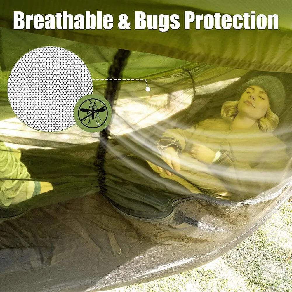Night Cat Camping Hammock Tent For 1 Person: Lightweight Portable 4 in 1 Hammock with Rain Tarp and Mosquito Net for Adults Hiking Jungle Outdoor