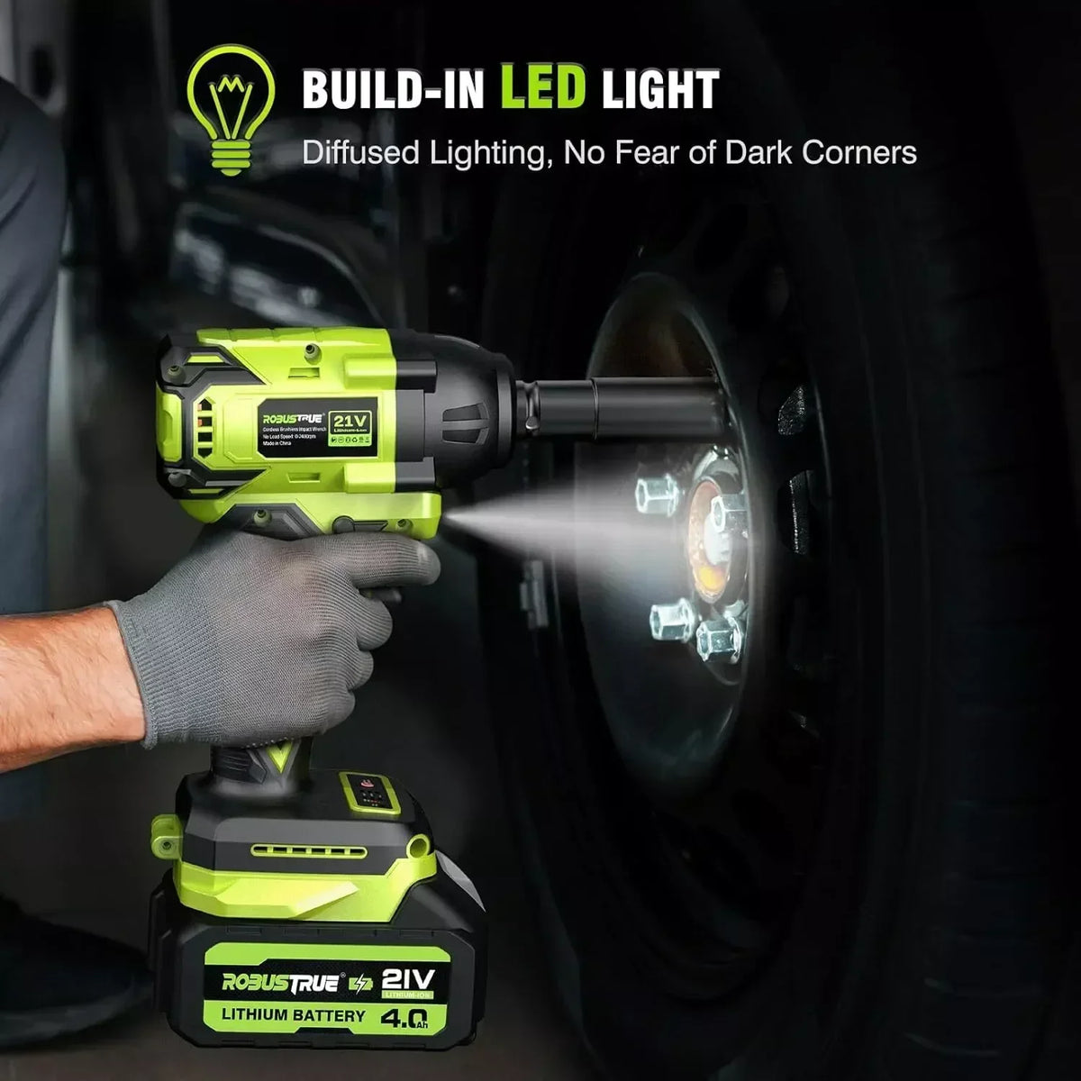 Robustrue RT550B 3-in-1 550N.m Impact Wrench & Cordless Drill & Screwdriver Brushless 2800RPM High Torque Impact Gun Car Power Tools with 4.0Ah Battery