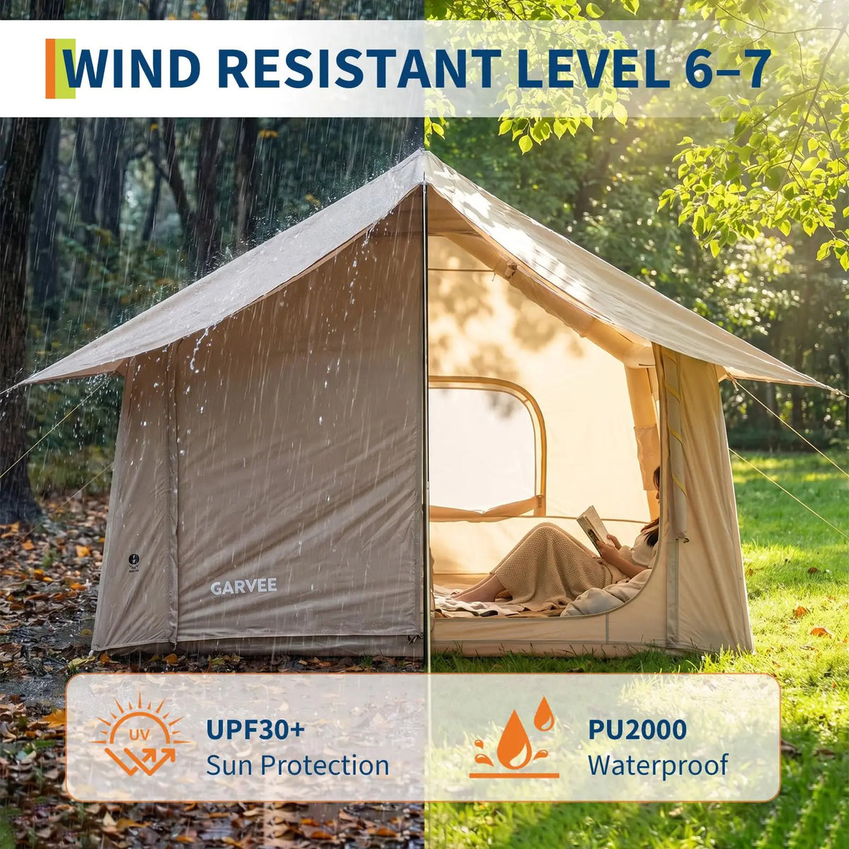 Spacious Inflatable Camping Tent for 6 People - Quick Setup with Skylight and Canopy - Durable Outdoor Shelter - Large 8 Square Size