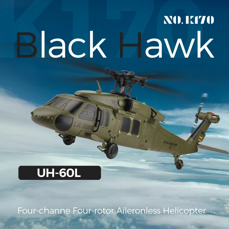 Wltoys K170 RC Helicopter UH-60L 4 Channel Remote Control Brushless Helicopters with Gyro and LED Light Durable Airplane Toy