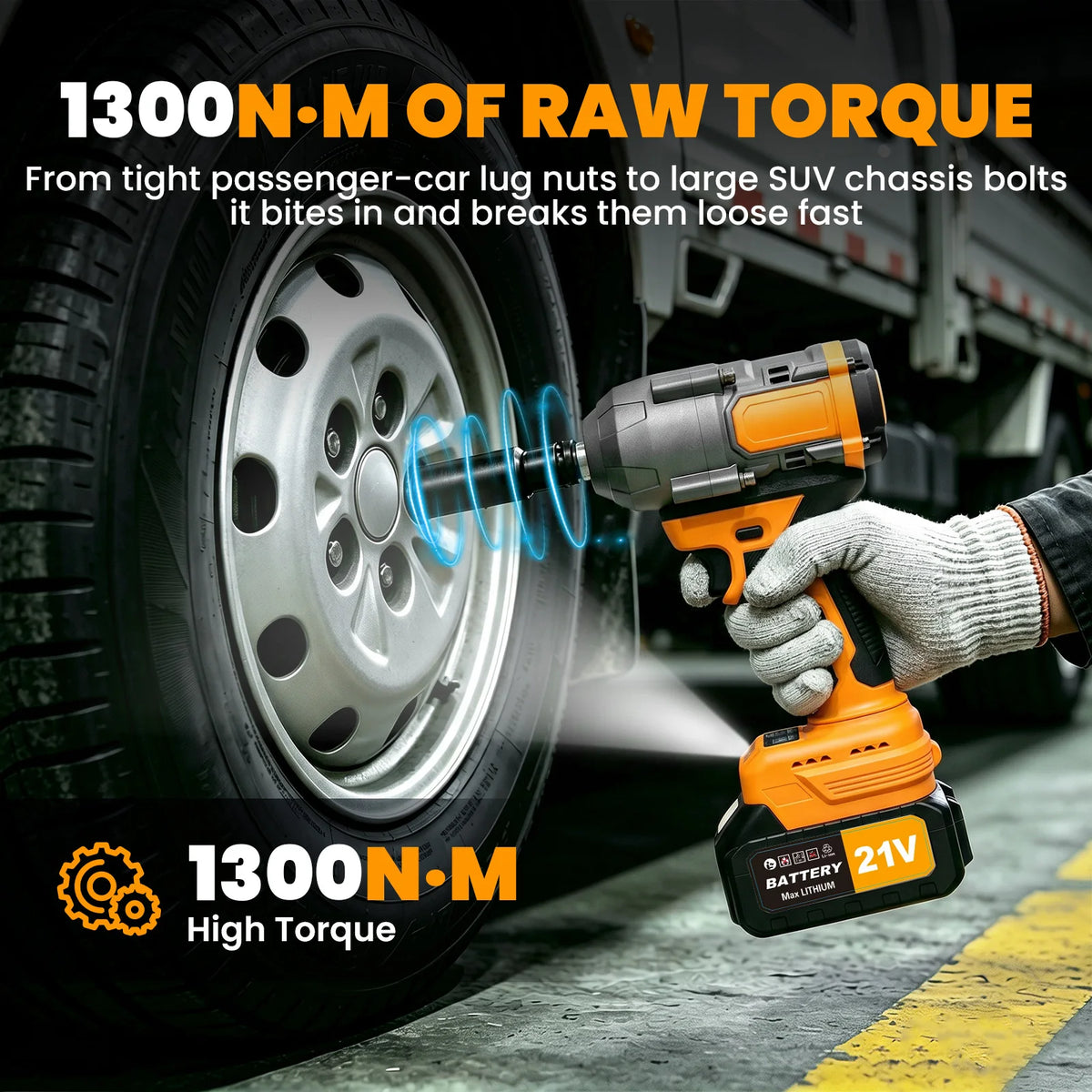 1300NM 21V 1/2" Electric Brushless Impact Wrench High Torque Tire & Suspension Removal Kit 3-Speed Control 2 x 4.0Ah Batteries Charger Lightweight Professional Power Tool