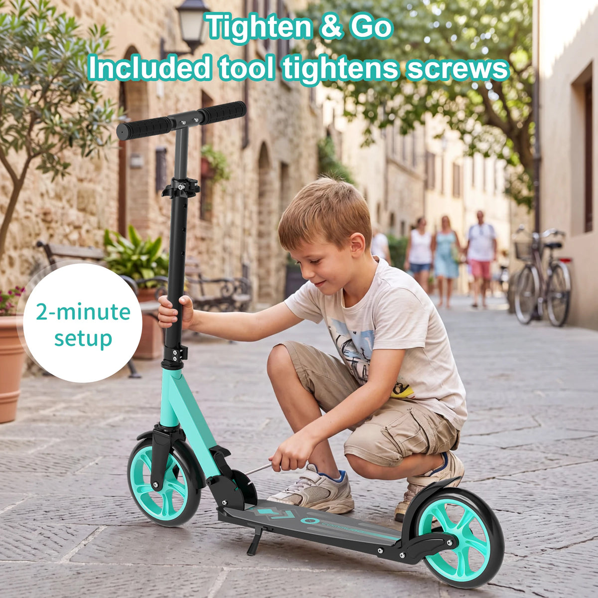 Commugo T1 Kick Scooter for Ages 6+,Kids, Teens & Adults. 4 Adjustable Levels, Foldable, Lightweight, Anti-Shock Suspension, Max Load 240 LBS