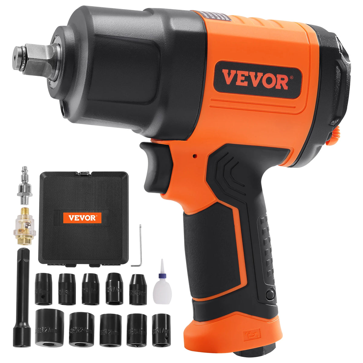SucceBuy Lightweight 4.6 lb Design Pneumatic Impact Gun with 11-PCS 1/2-Inch Drive CR-V Steel Impact Socket Set & Carrying Case