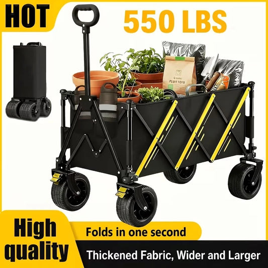Heavy Duty Large Capacity Folding Wagon Cart，Outdoor Utility Camping Trolley，Portable Picnic Beach Cart，All-Terrain 360°Wheels Utility Cart for Camping, Shopping, Garden And Outdoor Use